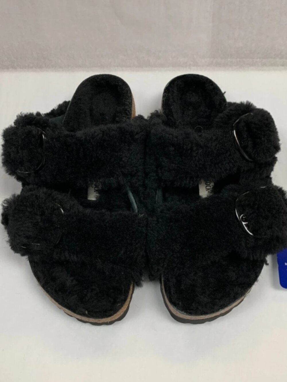 Birkenstock Arizona Big Buckle Shearling Pap Teddy Black Narrow Width Sandals